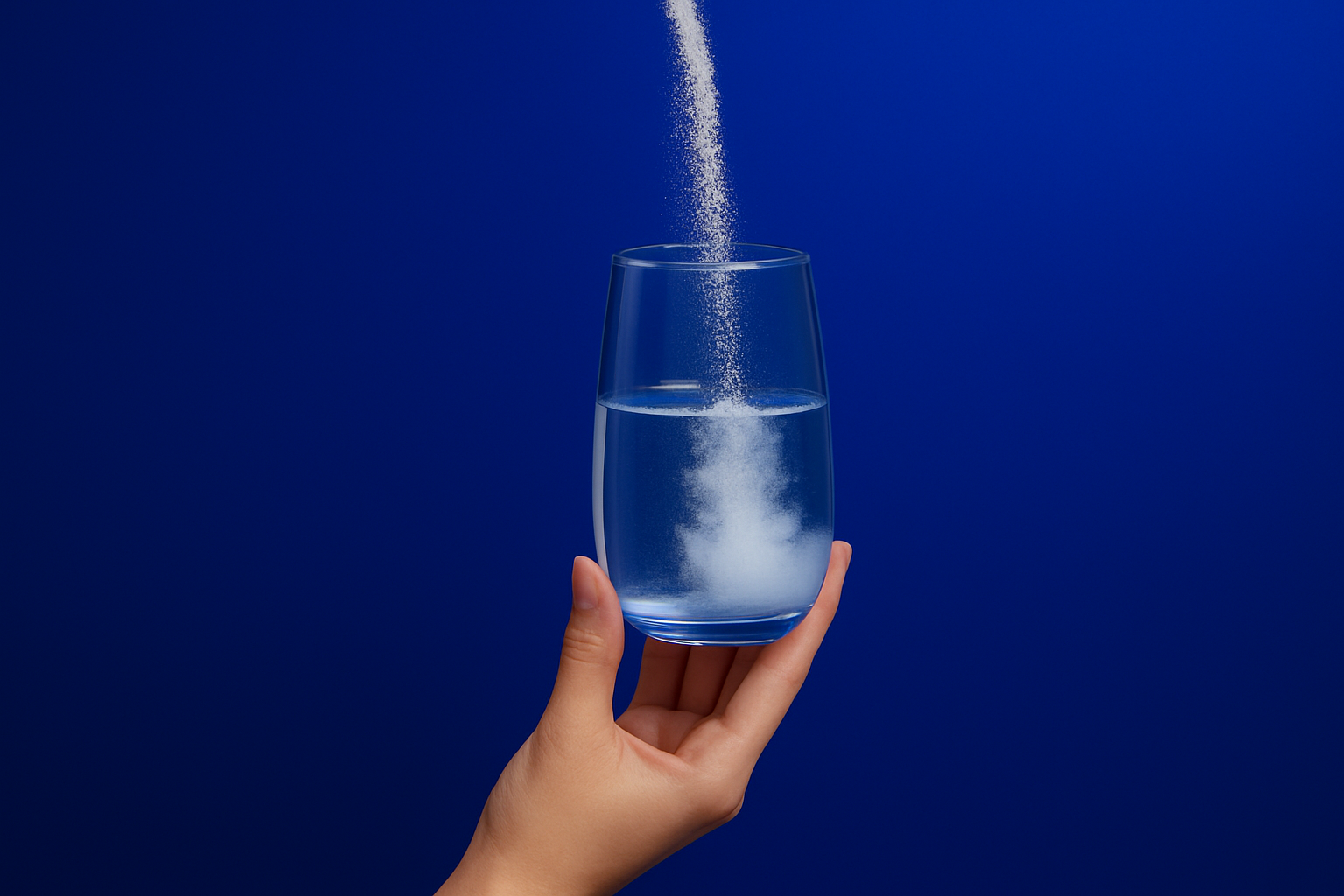 Creatine powder pouring into glass