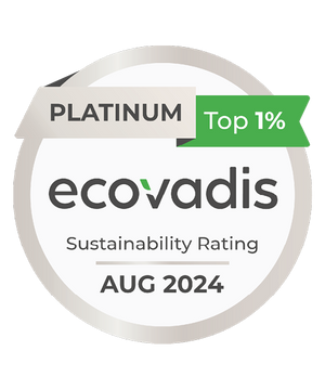 Ecovadis sustainability rating badge for platinum top 1% in August 2024