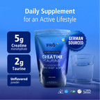 Supplement package with glass of water on a blue background, featuring 'FRO+' brand.